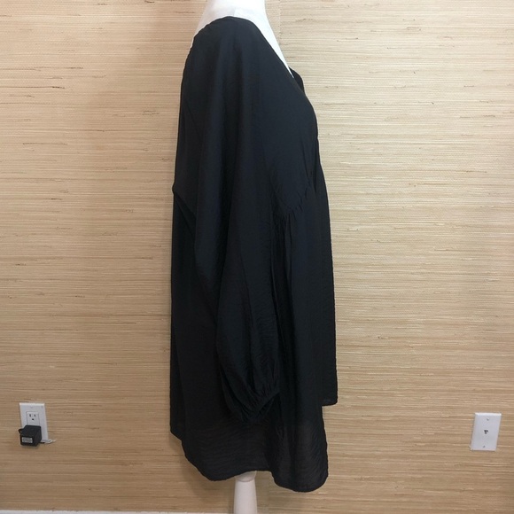 Black Long Puff Sleeve Sheer A-line Viscose Dress Size Large - Picture 3 of 7